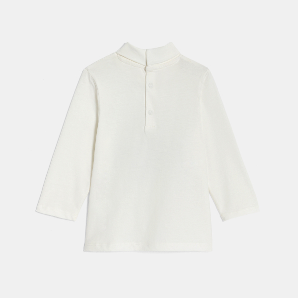 تيشيرت برقبة عالية وأكمام طويلة برسمة حيوان القندس باللون الأبيض للأولاد الصغار